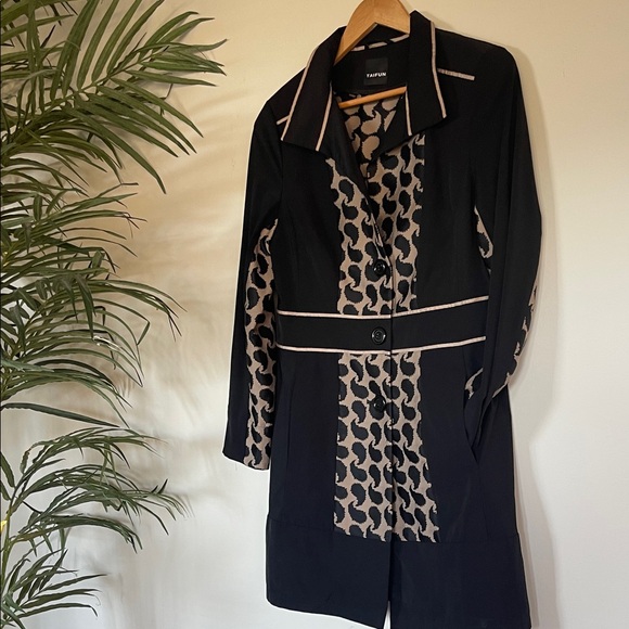 TAIFUN Vintage Graphic Paisley Duster Blazer | Longline Jacket | Noir/Sand - Picture 1 of 16